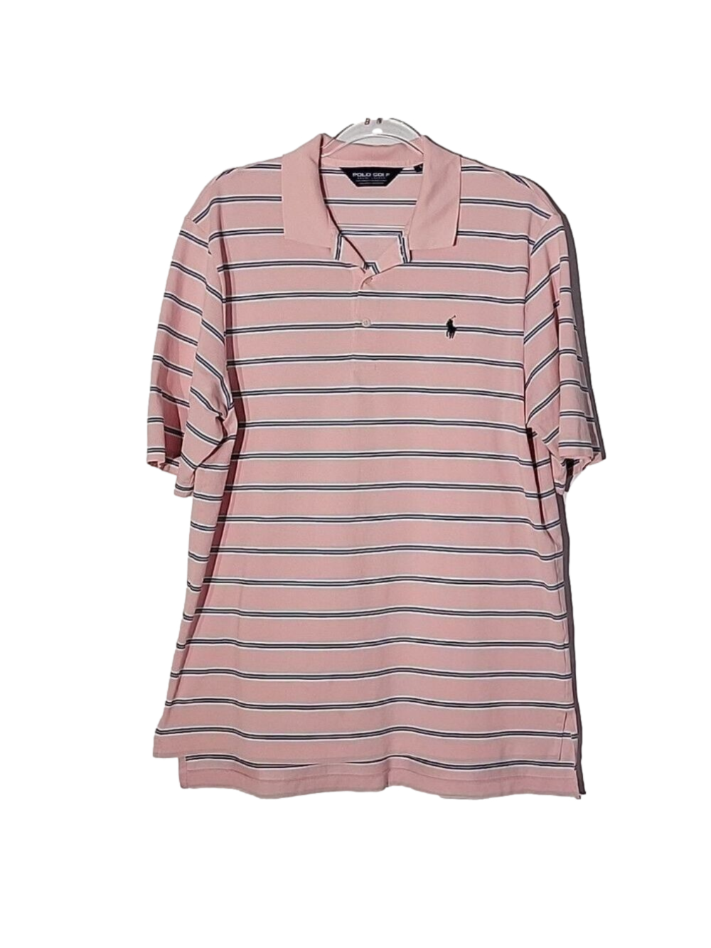 Gorgeous Men's Ralph Lauren Polo Golf Shirt, Pink w/ Blue & White Stripes, Sz L
